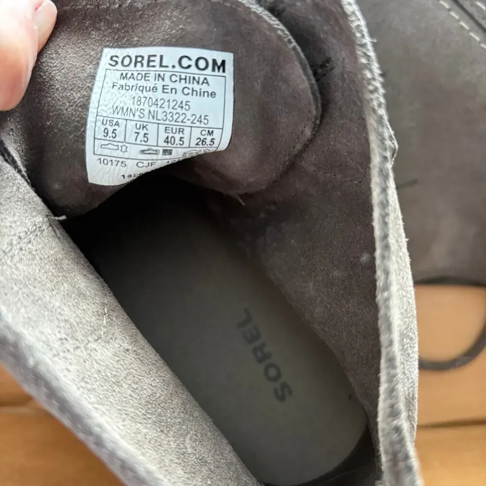 Sorel Evie Major Wedge Boots 9.5 Gray Suede NWT Combat Lace Ankle Booties